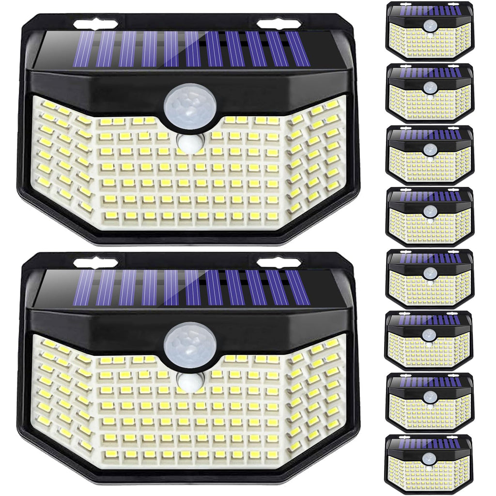 HMCITY Solar Lights Outdoor 120 LED with 3 Lighting Modes, Motion Sensor Wall Lights,IP65 Waterproof Solar Powered for Garden Patio Yard (Back Button 2Packs, Black Shell-Daylight White)