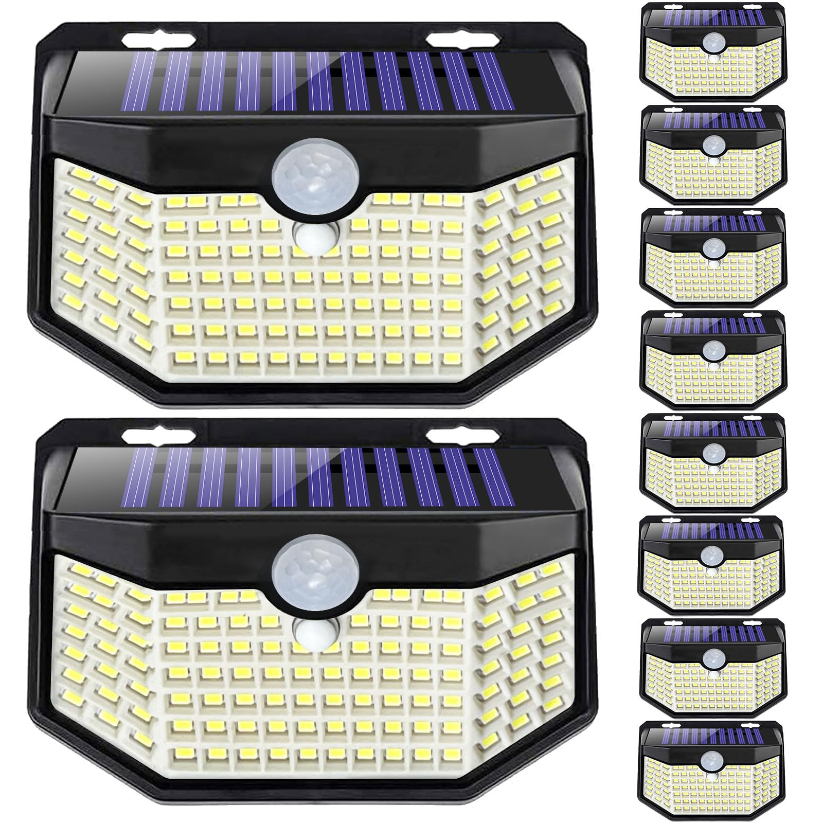 HMCITY Solar Lights Outdoor 120 LED with 3 Lighting Modes, Motion Sensor Wall Lights,IP65 Waterproof Solar Powered for Garden Patio Yard (Back Button 2Packs, Black Shell-Daylight White)