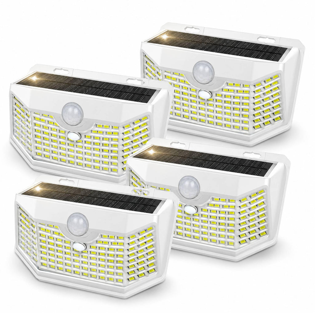 HMCITY Solar Lights Outdoor 120 LED with 3 Lighting Modes, Motion Sensor Wall Lights,IP65 Waterproof Solar Powered for Garden Patio Yard (Back Button 2Packs, Black Shell-Daylight White)