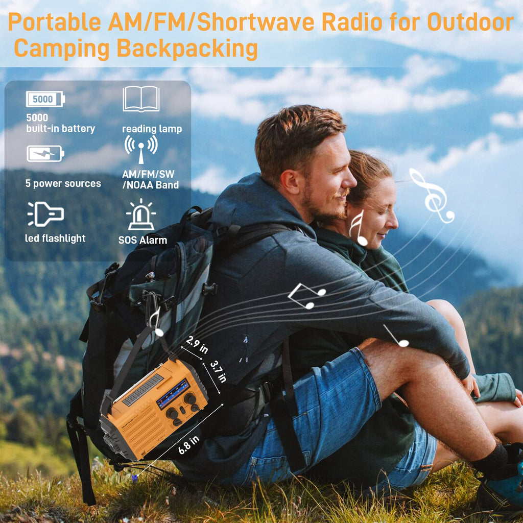 Eoxsmile Emergency Radio with NOAA Weather Alert, 5000mAh Solar Hand Crank Portable AM/FM Shortwave Radio, Rechargeable Battery Powered, USB Charger, Flashlight, SOS Alarm for Home Outdoor Survival