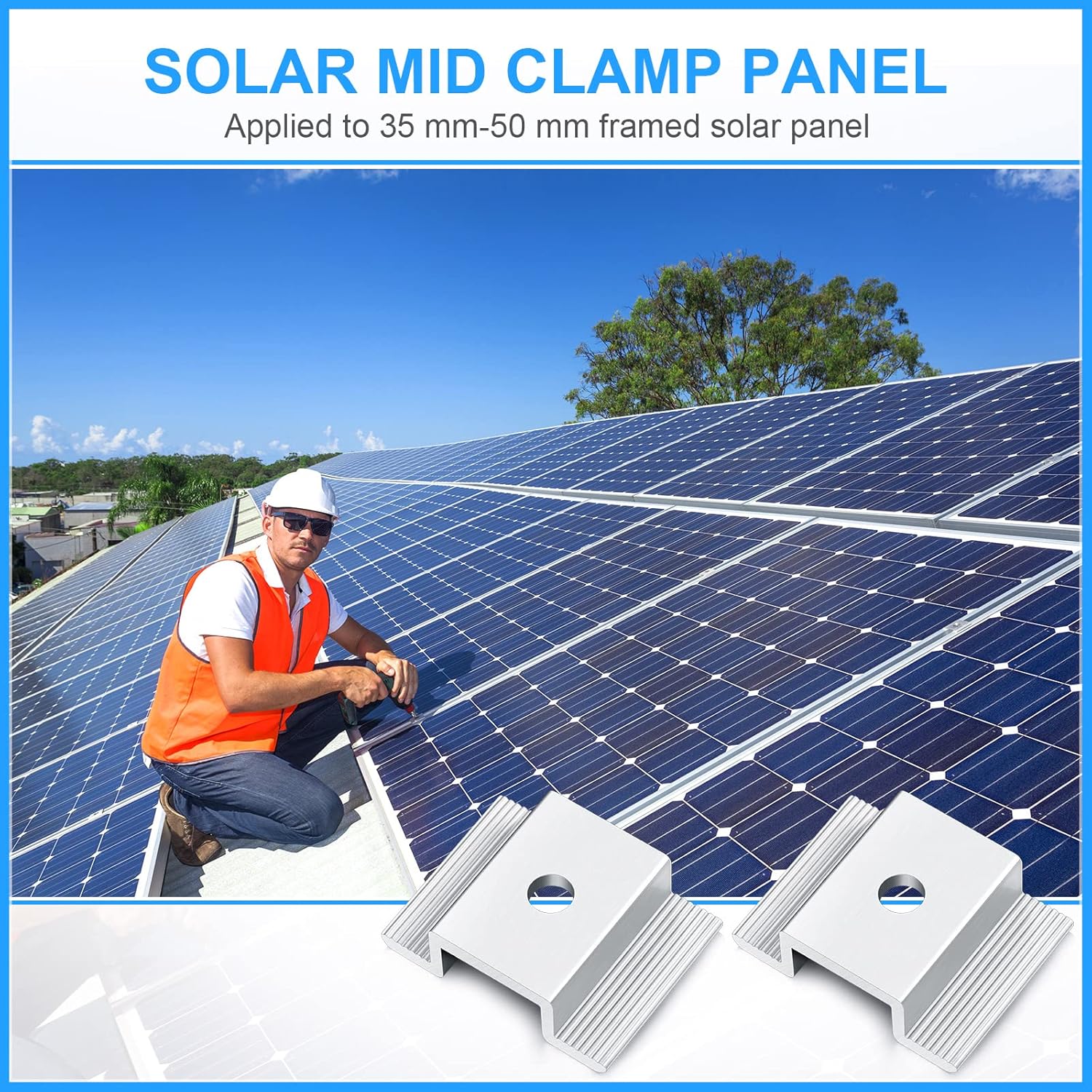 12 Pack Solar Panel Mid Clamps 1.06 Inch Solar Panel Bracket Aluminium Mounting Accessories Aluminum Solar Mid Clamp for Solar Panel Mounting Solar Panel Mid Clamp