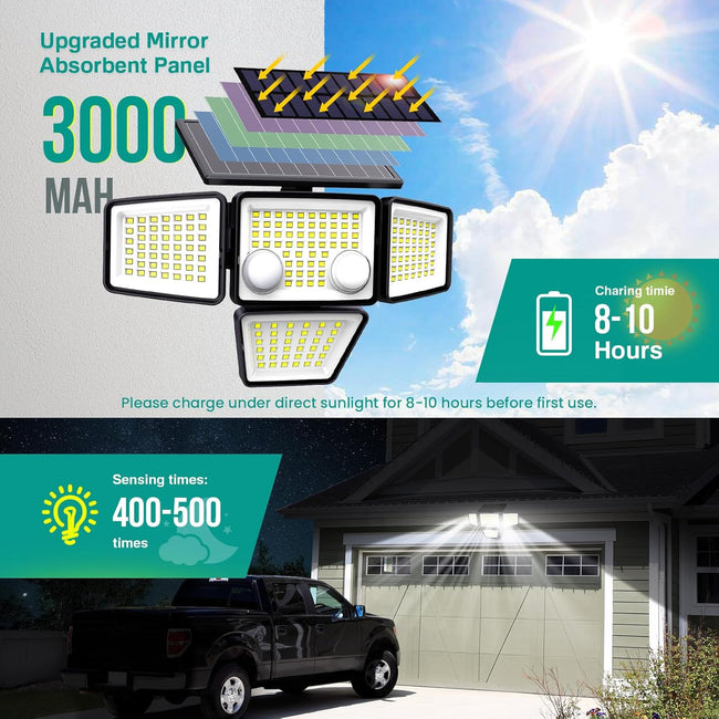 LYWALT Solar Outdoor Lights - 3000LM 188 LED Motion Sensor Outdoor Lights, 4 Heads Security Light,IP65 Waterproof, Easy Install,270°Wide Angle Flood Wall Light with 3 Modes for Backyard Yard (2 Pack) Main Image