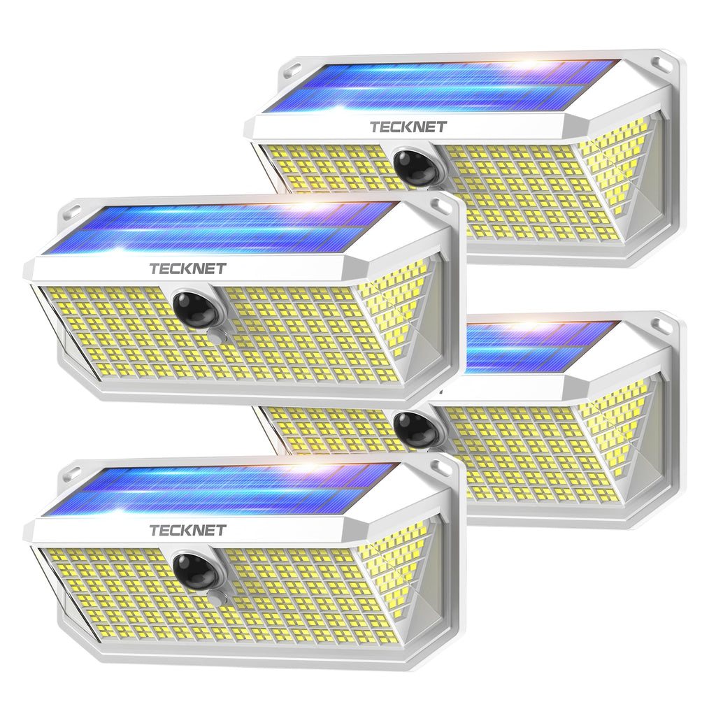 TECKNET 416 LED Solar Lights Outdoor Waterproof, 4200lm 300° Angle & 3 Lighting Modes Motion Sensor Outdoor Lights,2 Pack Solar Powered Flood Wall Lights for Home Patio Fence Yard Deck Garage Street