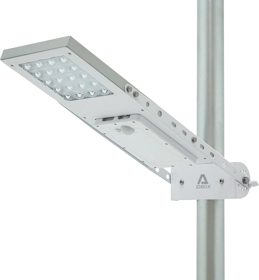 Alpha 1080X Solar Street Light Motion Sensor 3-Mode Street Lamp Dusk to Dawn Dimmable Waterproof Max Pole Diameter 3", Cool White LED
