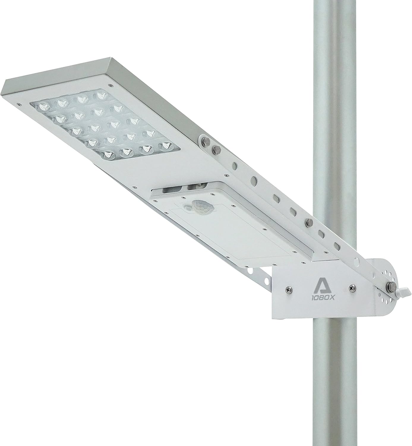 Alpha 1080X Solar Street Light Motion Sensor 3-Mode Street Lamp Dusk to Dawn Dimmable Waterproof Max Pole Diameter 3", Cool White LED