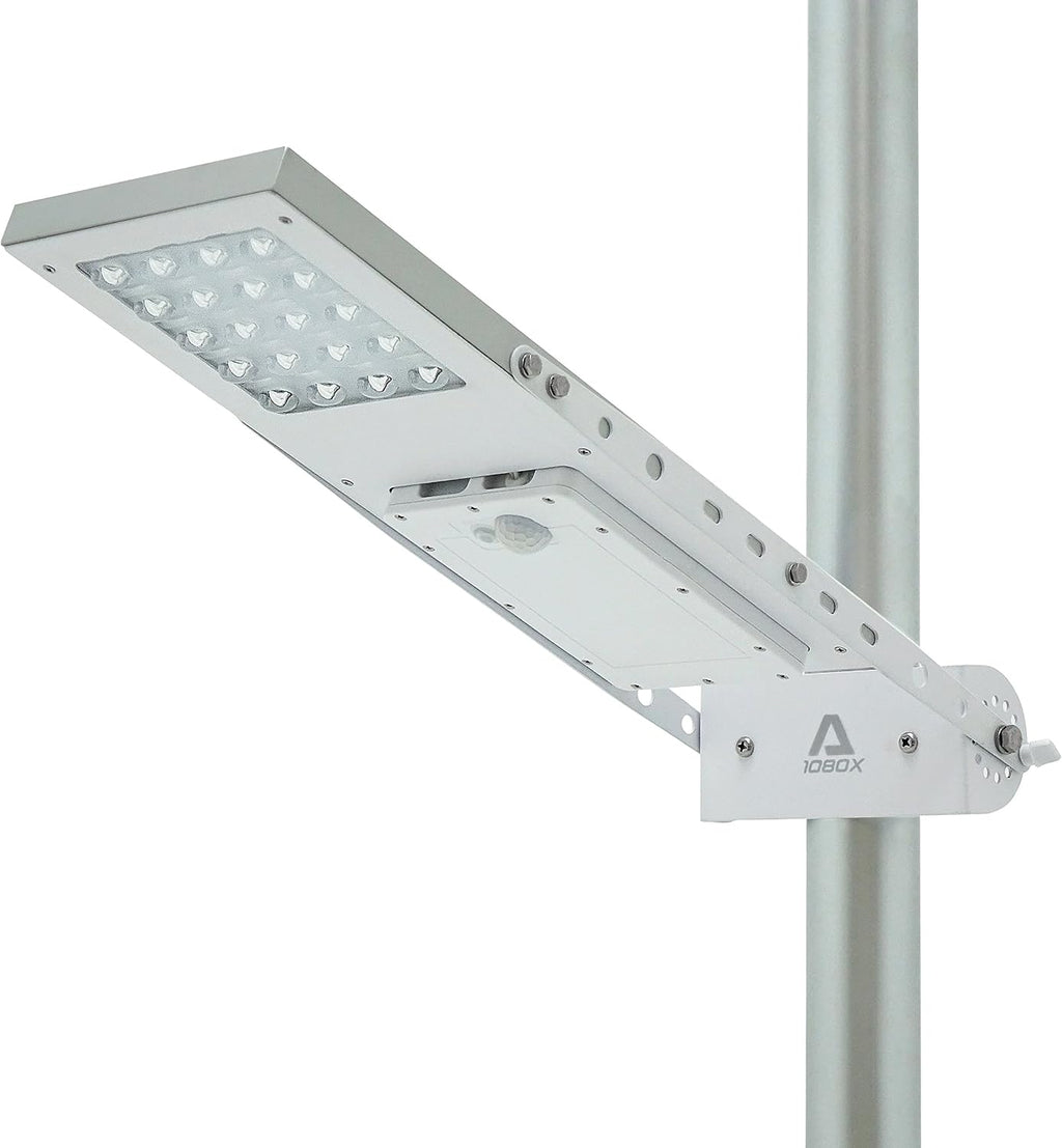 Alpha 1080X Solar Street Light Motion Sensor 3-Mode Street Lamp Dusk to Dawn Dimmable Waterproof Max Pole Diameter 3", Cool White LED