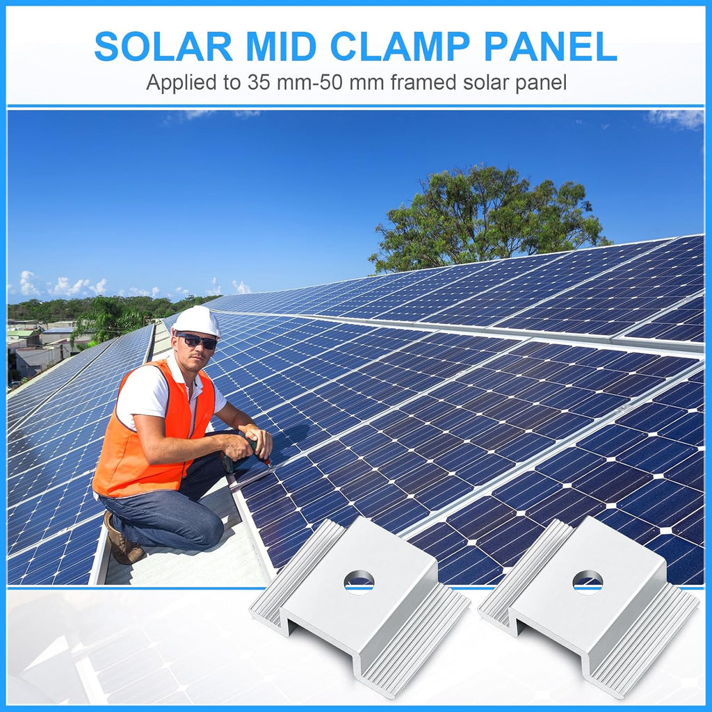 Zhengmy 100 Pack Solar Panel Mid Clamps 1.06 Inch Solar Panel Bracket Aluminium Mounting Accessories Aluminum Solar Mid Clamp for Solar Panel Mounting Solar Panel Mid Clamp