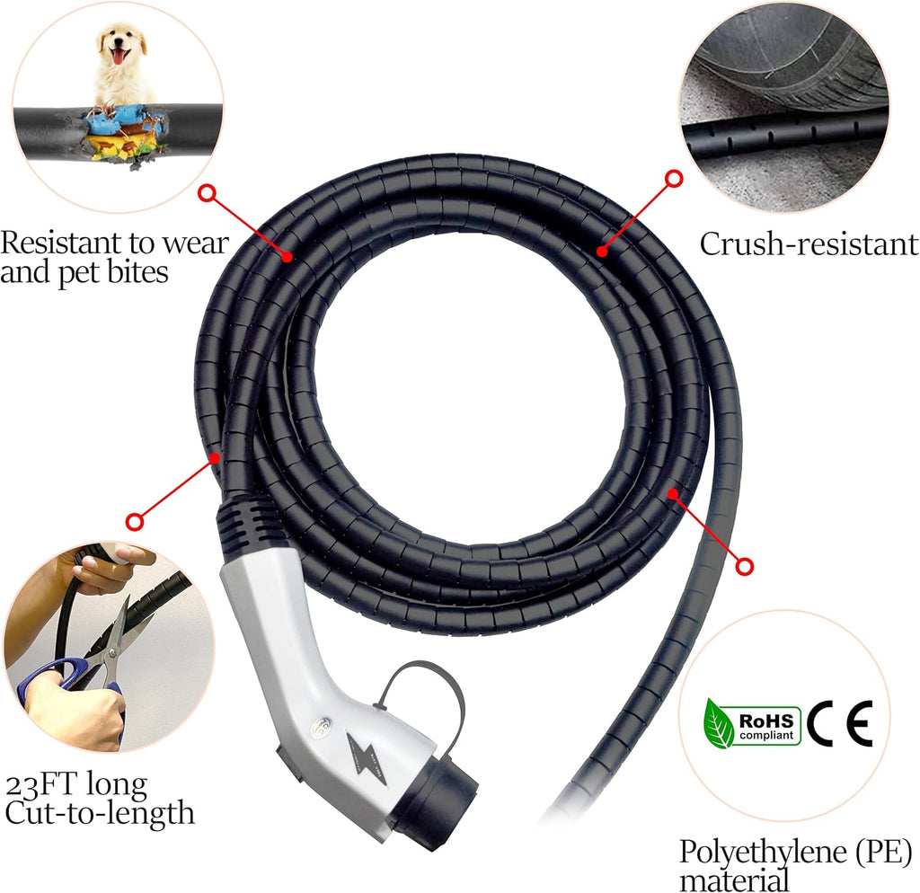 EV Charger Cable Protector, 23FT Electric Car Charger Cable Sleeve,Wear/UV-Proof,EV Charger Cord Protector Flexible/Pet Resistant/Prevents Tread & Door Squeeze