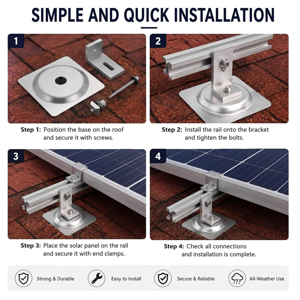 Otoolling 8 Pack L Foot Solar Rack Mount with Integrated Flashing, No Penetration EPDM Waterproof Gasket, 500 lb Load, Aluminum L Bracket for Asphalt Shingle Pitched Roof PV Rail Racking System