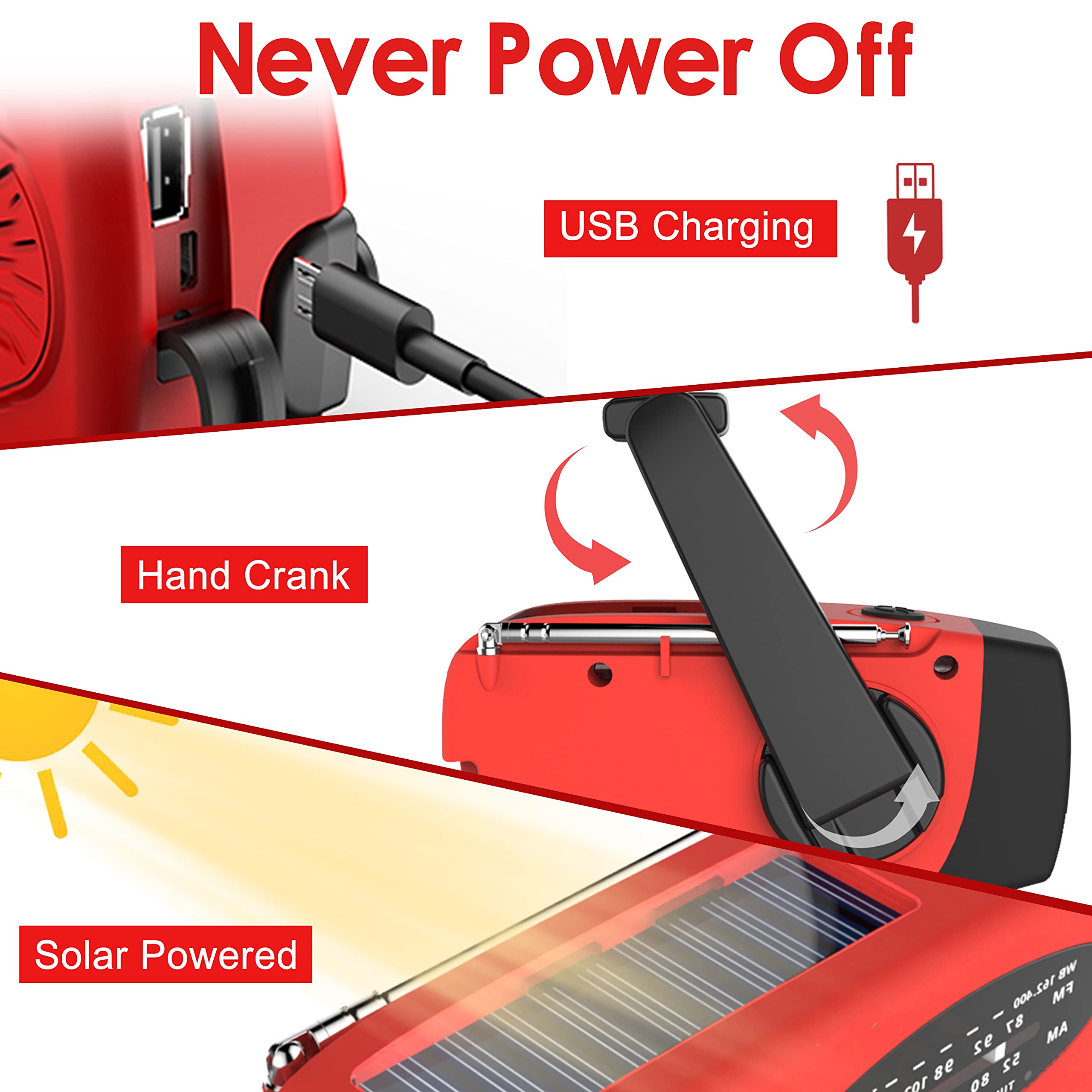 RunningSnail Emergency Hand Crank Radio With LED Flashlight For Emergency, AM/FM NOAA Portable Weather Radio With 2000mAh Power Bank Phone Charger, USB Charged & Solar Power For Camping, Emergency