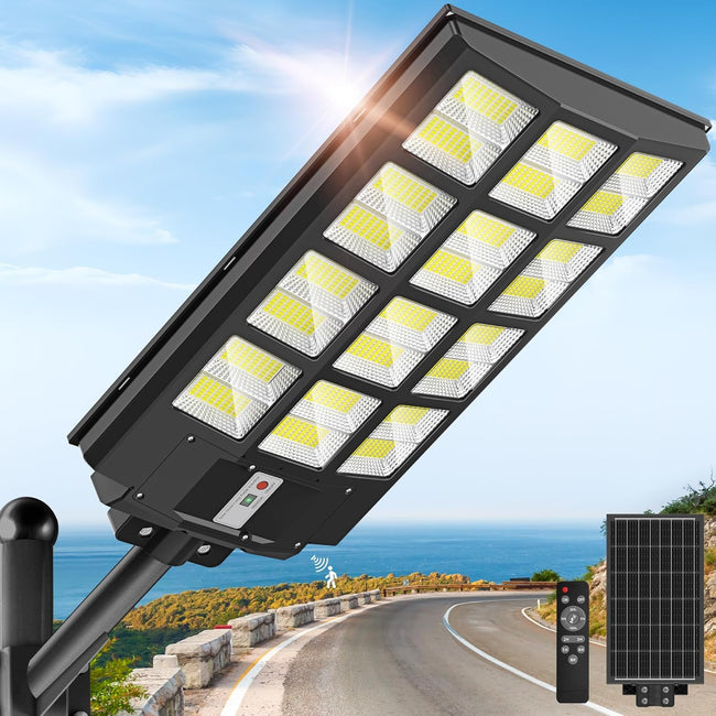 OKPRO 10000W Solar Street Lights Outdoor, IP66 Waterproof Solar Lights Outdoor with Motion Sensor & Remote, Dusk to Dawn Commercial Security Lighting for Parking Lot, Yard, Farm, Driveway Hover Image