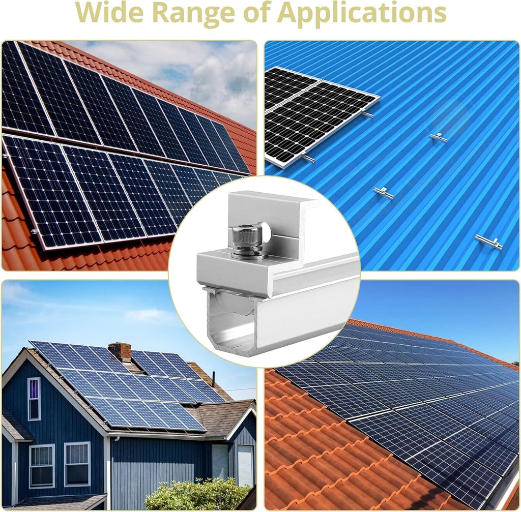Anbte Solar Panel Bracket Kit, 6 Pcs 7.87 in Aluminium Solar Panel Mounting Rail 30mm/35mm Solar Panel End Clamps, Solar Panel Brackets for Metal Roof, Tin Roof, Flat Roof, Sheet Roof, RV, Silver