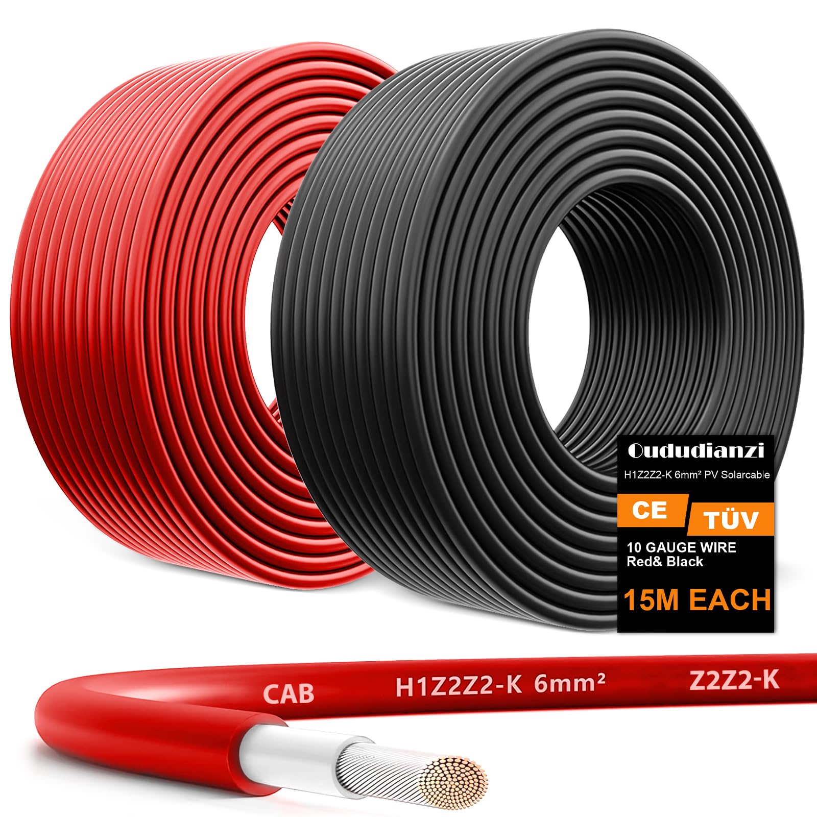Oududianzi 2x100 Feet Solar Panel Wire, 10AWG Solar Wire Tinned Copper PV Cable for Outdoor Automotive RV Solar Panels Boat Marine