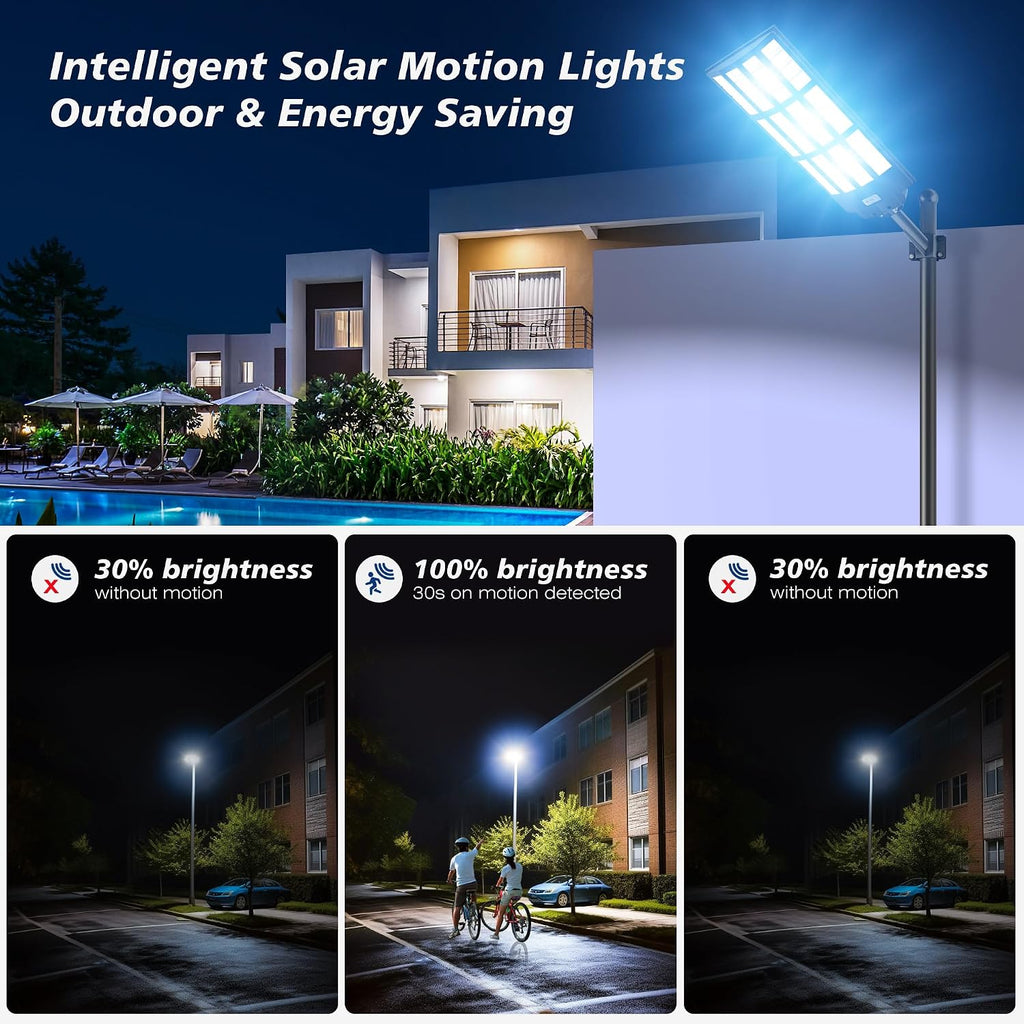 WYWNA 15000W Solar Street Lights Outdoor - Wide Angle Solar Lights Outdoor Motion Sensor, Commercial Parking Lot Light Dusk to Dawn, 7000K LED Street Light Heavy Duty IP66 Waterproof 2-Pack