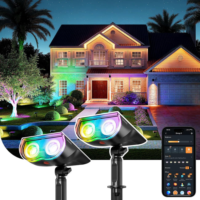 Linkind Smart Solar Spot Lights Outdoor SL5C, Solar Lights Outdoor Spotlight Cool/Warm White/Color Changing, APP/Voice Control IP67 Landscape Lighting for Yard, Garden, Pathway(2 Pack) Hover Image