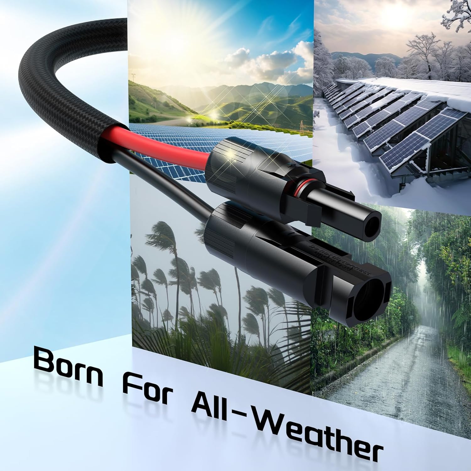 Bateria Power 10AWG 30FT Solar Panel Extension Cable, Flame Retardant Protective Sleeving Twin Wire 10 Gauge Solar Cable with IP68 Female & Male Waterproof Connectors, Dust Caps for Home, RV