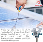 10Pcs Solar Panel Clamps for Unistrut System, Mounting Clamp Bracket, Adjustable Wide PV Photovoltaic Support Mid Mount Clips, Aluminum Secure Hardware Kit with Nut Bolt Fit Standard Roof Solar Panel