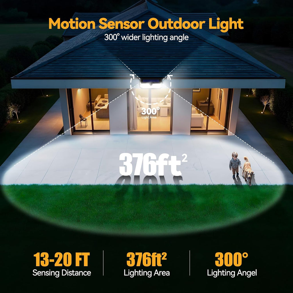 TECKNET 416 LED Solar Lights Outdoor Waterproof, 4200lm 300° Angle & 3 Lighting Modes Motion Sensor Outdoor Lights,2 Pack Solar Powered Flood Wall Lights for Home Patio Fence Yard Deck Garage Street
