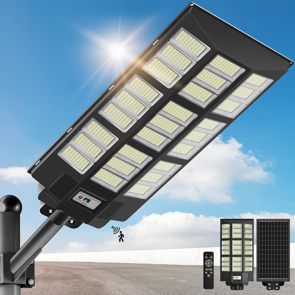 OKPRO 10000W Solar Street Lights Outdoor, IP66 Waterproof Solar Lights Outdoor with Motion Sensor & Remote, Dusk to Dawn Commercial Security Lighting for Parking Lot, Yard, Farm, Driveway