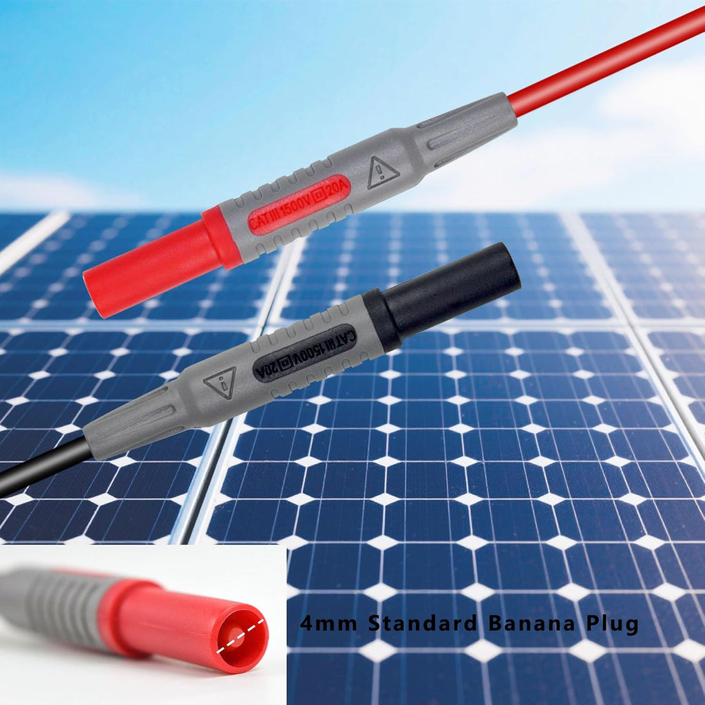 ZIBOO PVLEAD1 Solar to 4mm Test Lead Set, Solar Test Cables Wires 1000V/20A for Photovoltaic Solar Panel System, Compatible with Fluke 87VMAX-PVLEAD1,SMFT-1000