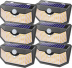HMCITY Solar Lights Outdoor 120 LED with 3 Lighting Modes, Motion Sensor Wall Lights,IP65 Waterproof Solar Powered for Garden Patio Yard (Back Button 2Packs, Black Shell-Daylight White)