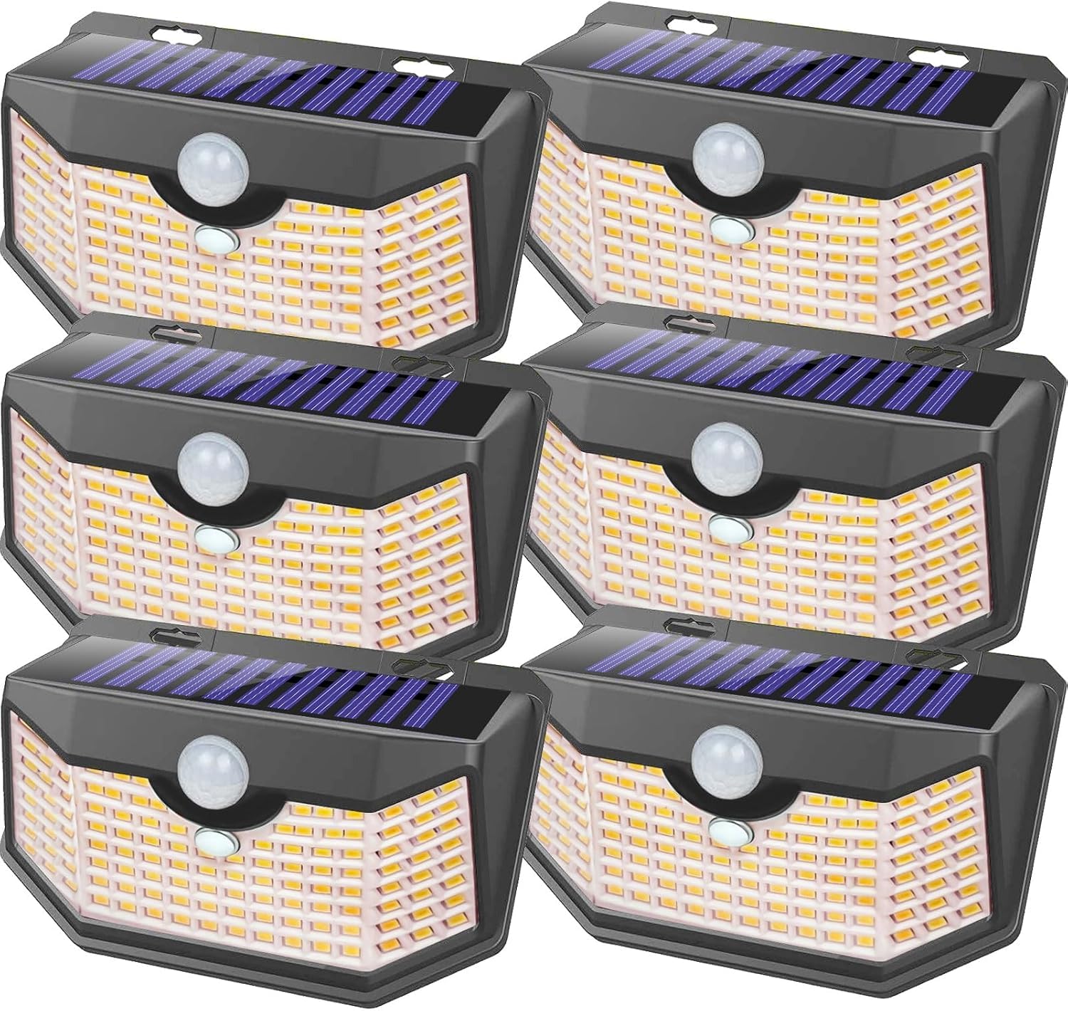 HMCITY Solar Lights Outdoor 120 LED with 3 Lighting Modes, Motion Sensor Wall Lights,IP65 Waterproof Solar Powered for Garden Patio Yard (Back Button 2Packs, Black Shell-Daylight White)