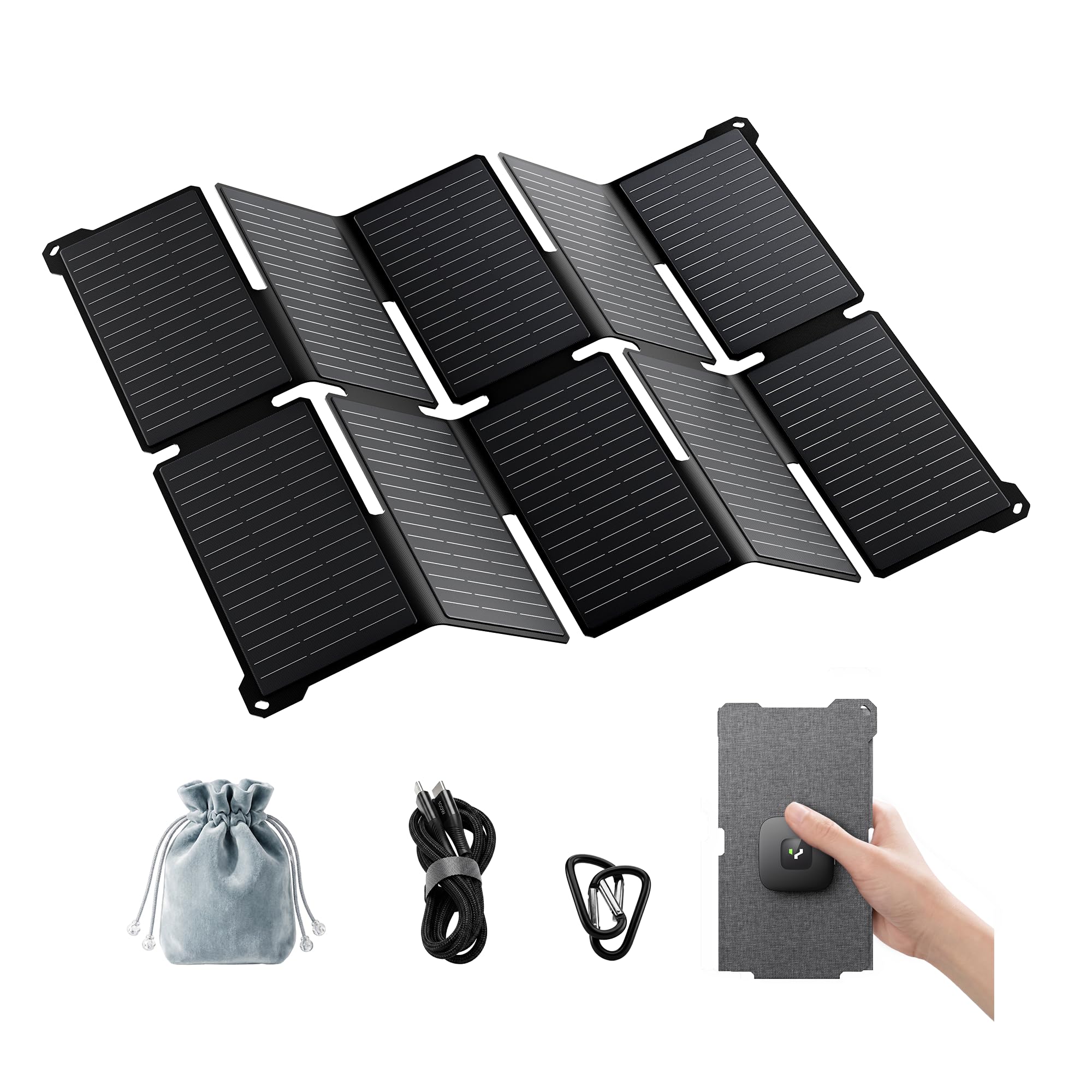 GEYOTO 35W Solar Panel Charger with USB-A and USB-C Ports, 25.4% High Efficiency Folding Portable Solar Charger Compatible with Phones,Power Bank,IP68 Waterproof Solar Charger for Backpacking