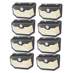 HMCITY Solar Lights Outdoor 120 LED with 3 Lighting Modes, Motion Sensor Wall Lights,IP65 Waterproof Solar Powered for Garden Patio Yard (Back Button 2Packs, Black Shell-Daylight White)