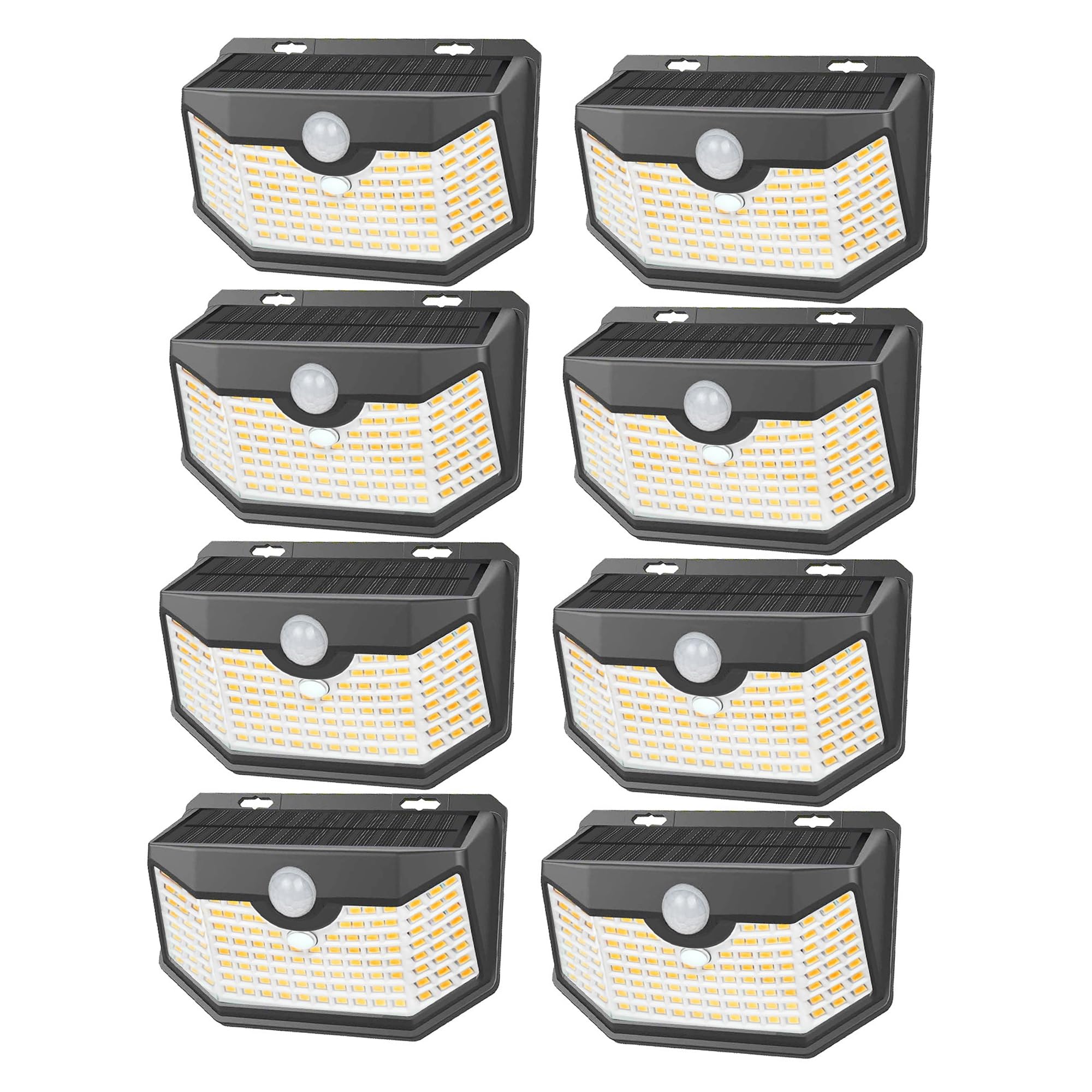 HMCITY Solar Lights Outdoor 120 LED with 3 Lighting Modes, Motion Sensor Wall Lights,IP65 Waterproof Solar Powered for Garden Patio Yard (Back Button 2Packs, Black Shell-Daylight White)