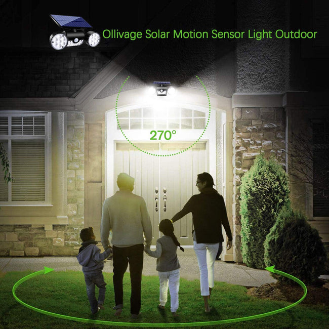 Solar Lights Outdoor, Motion Sensor Security Lights Solar Wall Lights with Dual Head Spotlights LED Waterproof 360° Adjustable Solar Motion Lights Outdoor for Garden Garage Patio, 1 Pack Main Image