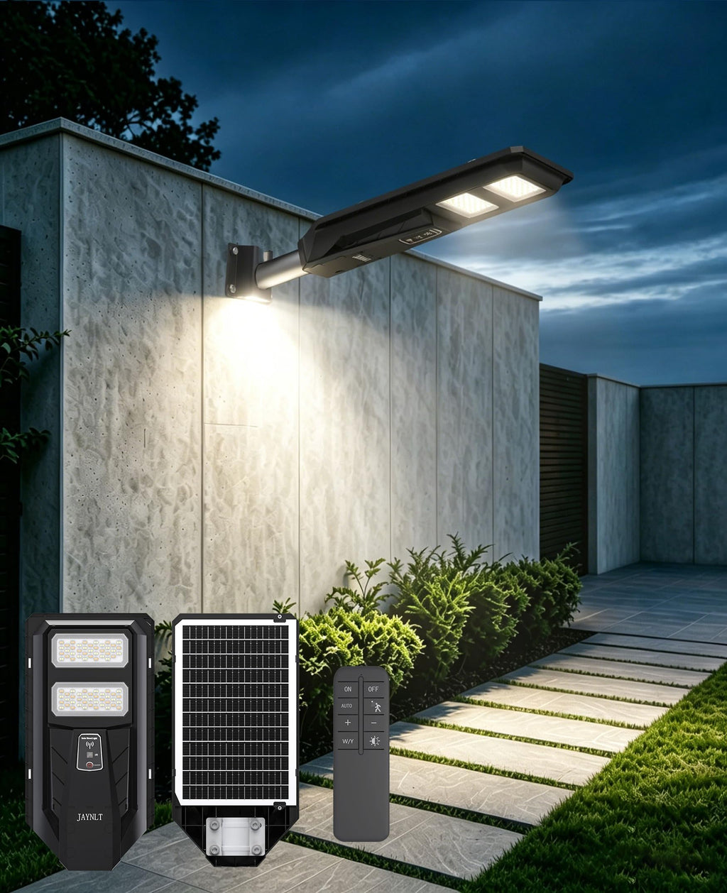 JAYNLT Outdoor Solar Street Light, 3000K/4000K/6500K Dusk to Dawn Solar Flood Light with Motion Sensor, IP67 Waterproof Super Bright LED Outdoor Lighting for Yard, Garage and Other Area Lighting-2pack