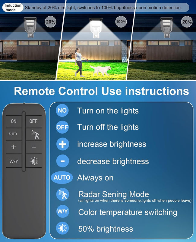 JAYNLT Outdoor Solar Street Light, 3000K/4000K/6500K Dusk to Dawn Solar Flood Light with Motion Sensor, IP67 Waterproof Super Bright LED Outdoor Lighting for Yard, Garage and Other Area Lighting-2pack Main Image
