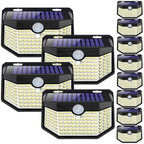 HMCITY Solar Lights Outdoor 120 LED with 3 Lighting Modes, Motion Sensor Wall Lights,IP65 Waterproof Solar Powered for Garden Patio Yard (Back Button 2Packs, Black Shell-Daylight White)