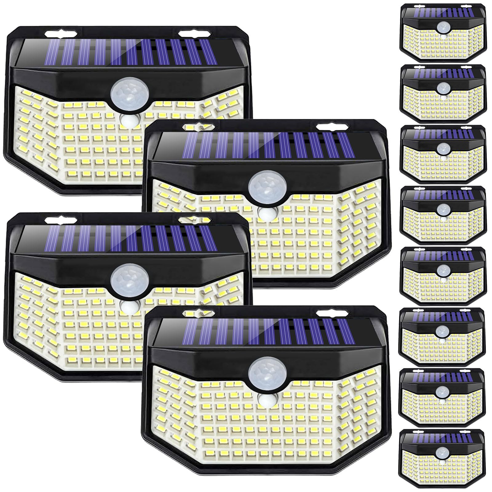 HMCITY Solar Lights Outdoor 120 LED with 3 Lighting Modes, Motion Sensor Wall Lights,IP65 Waterproof Solar Powered for Garden Patio Yard (Back Button 2Packs, Black Shell-Daylight White)