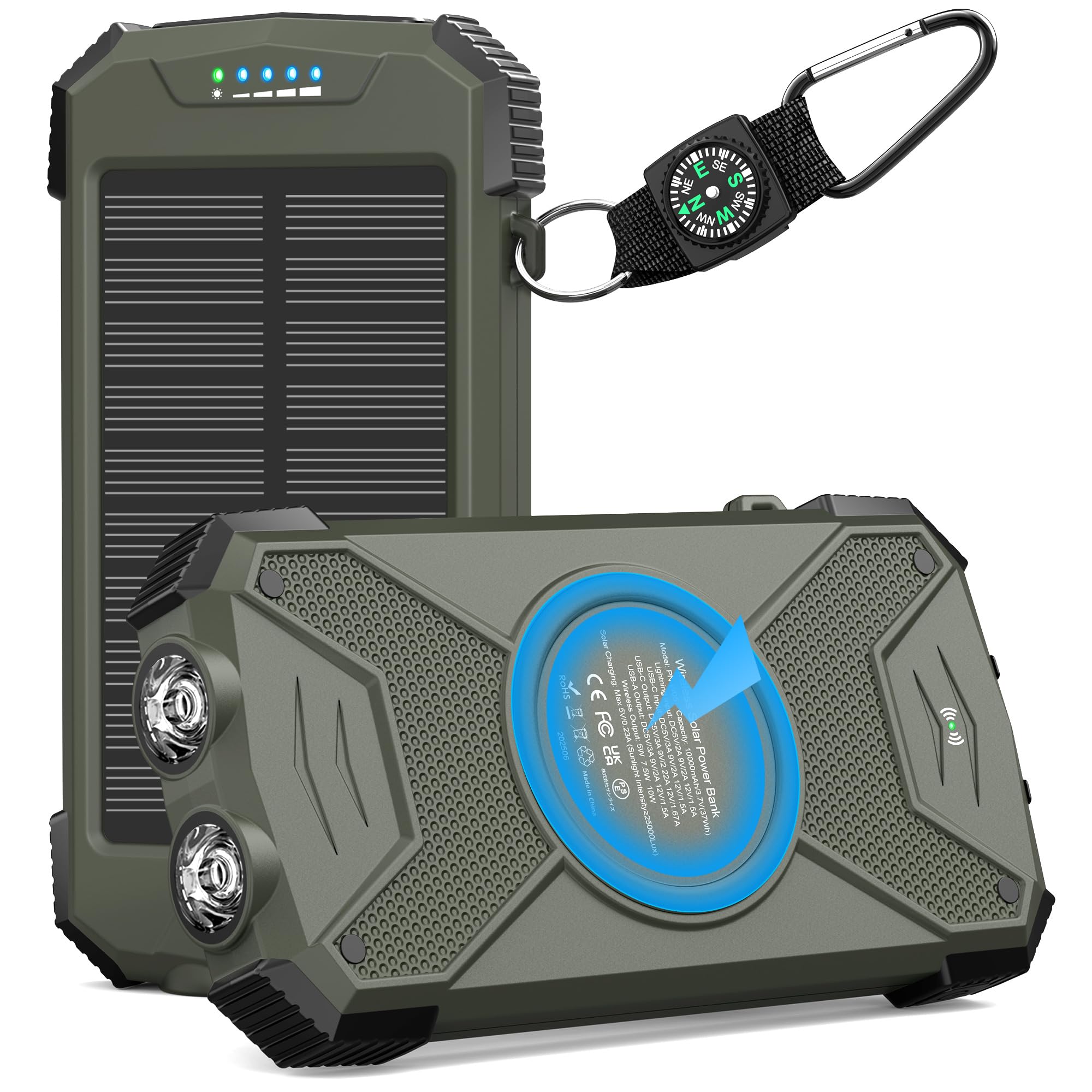 BLAVOR 2 Pack Solar Charger Power Bank 10,000mAh, Portable Wireless Charger, 20W Fast Charging External Battery Pack with USB C for Cell Phones