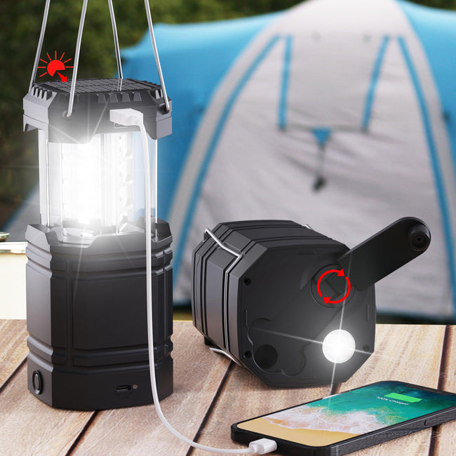 3000mAh Large Capacity Hand Crank Solar Camping Lantern, Portable Ultra Bright LED Torch, 23-26 Hours Running Time, USB Charger, Electronic Lantern for Outdoor Hover Image