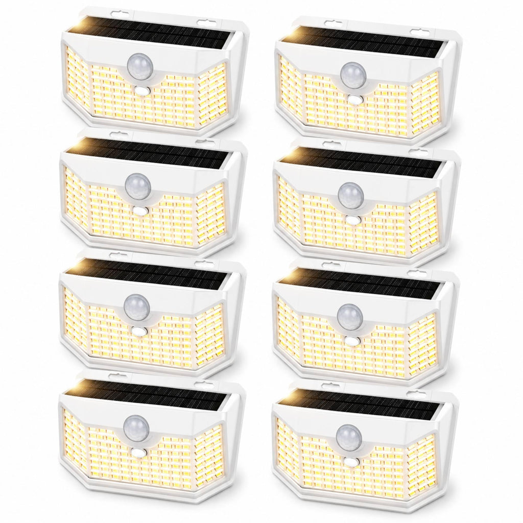 HMCITY Solar Lights Outdoor 120 LED with 3 Lighting Modes, Motion Sensor Wall Lights,IP65 Waterproof Solar Powered for Garden Patio Yard (Back Button 2Packs, Black Shell-Daylight White)