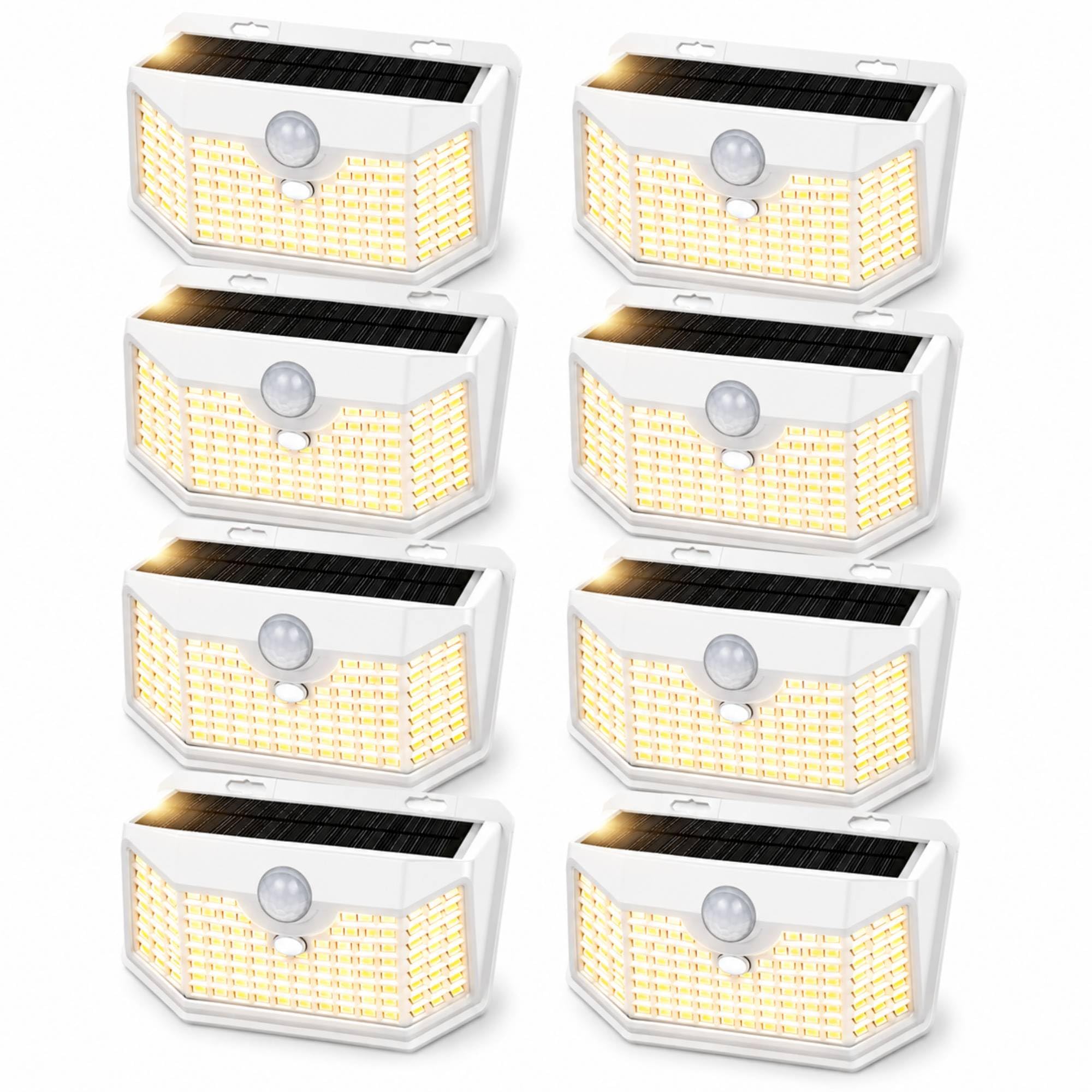HMCITY Solar Lights Outdoor 120 LED with 3 Lighting Modes, Motion Sensor Wall Lights,IP65 Waterproof Solar Powered for Garden Patio Yard (Back Button 2Packs, Black Shell-Daylight White)
