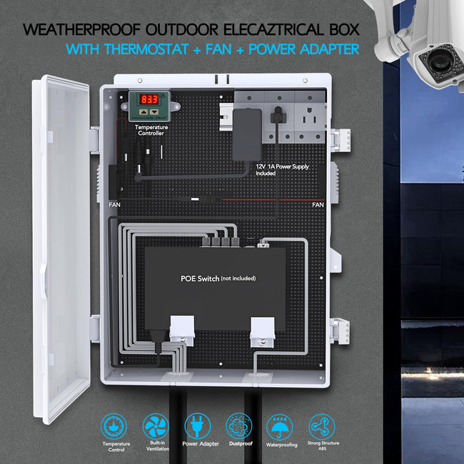 Akwscyby Outdoor Electrical Box, Waterproof Electrical Junction Box IP65 ABS Plastic Enclosure with Fan & Thermostat, Mounting Plate and Hinged Lid (18.1" Hx 12.5" L x 6.3" W) Main Image
