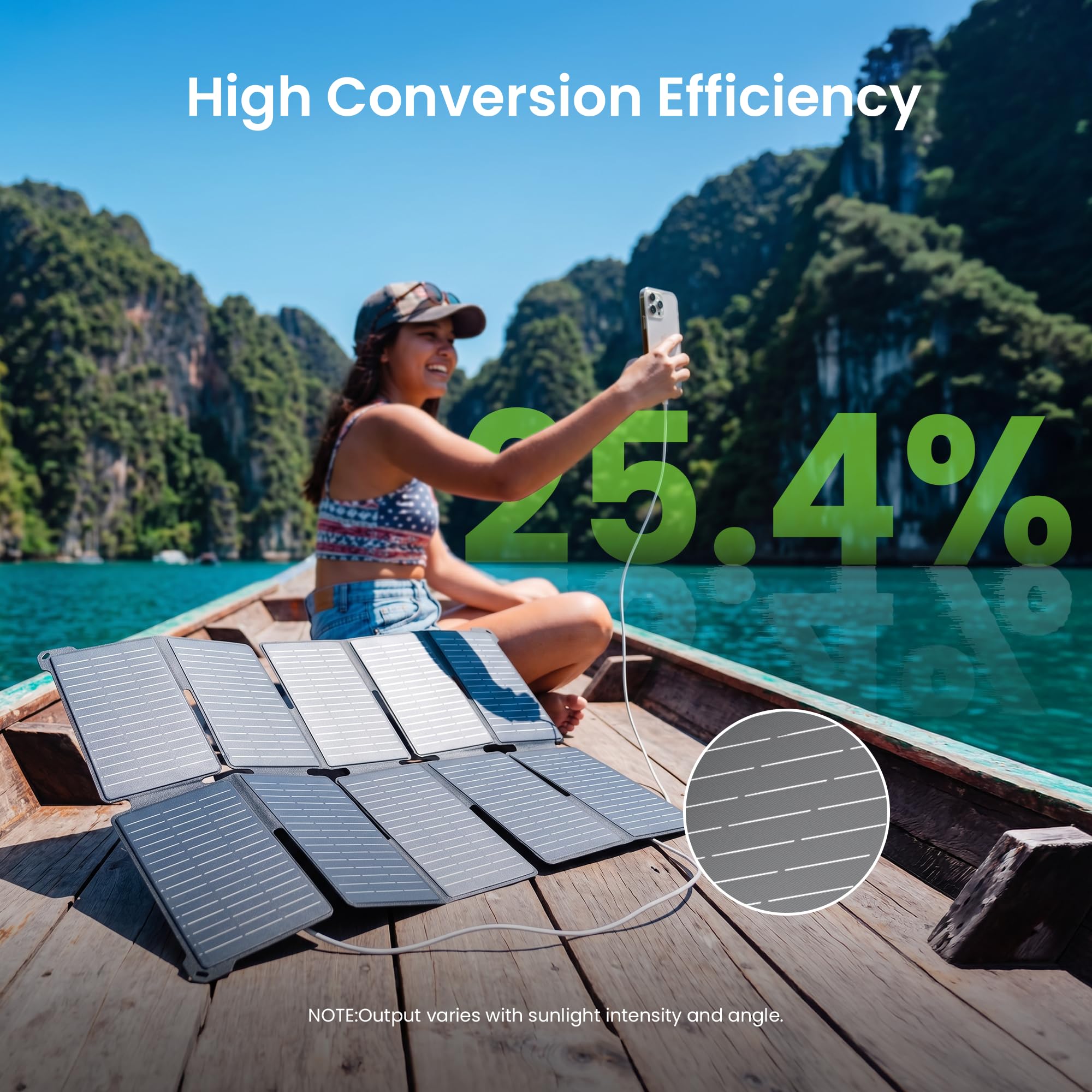GEYOTO 35W Solar Panel Charger with USB-A and USB-C Ports, 25.4% High Efficiency Folding Portable Solar Charger Compatible with Phones,Power Bank,IP68 Waterproof Solar Charger for Backpacking