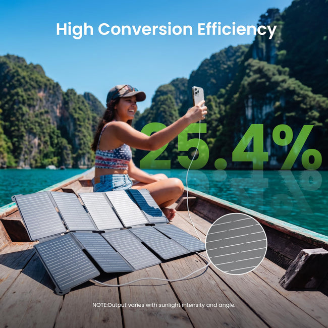GEYOTO 35W Solar Panel Charger with USB-A and USB-C Ports, 25.4% High Efficiency Folding Portable Solar Charger Compatible with Phones,Power Bank,IP68 Waterproof Solar Charger for Backpacking Main Image