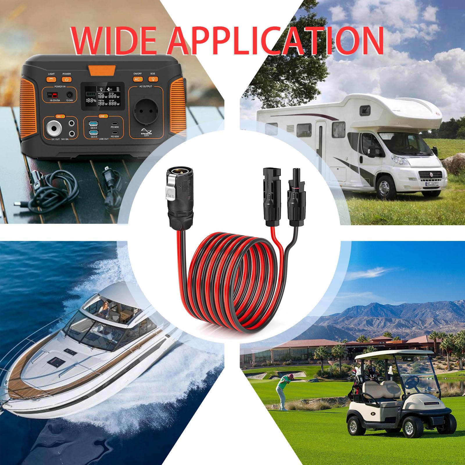 10AWG 2 Pin Power Industrial Circular Connector to Solar Adapter for Furrion, River RV Solar Ports Solar Panel Suitcase(10FT)