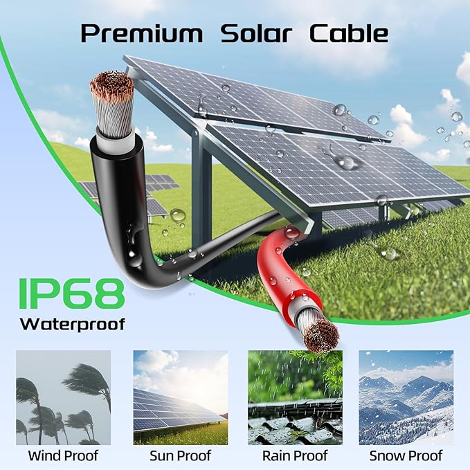 Kit de câbles pour panneaux solaires Bateria Power : 50 pi noirs et 50 pi rouges