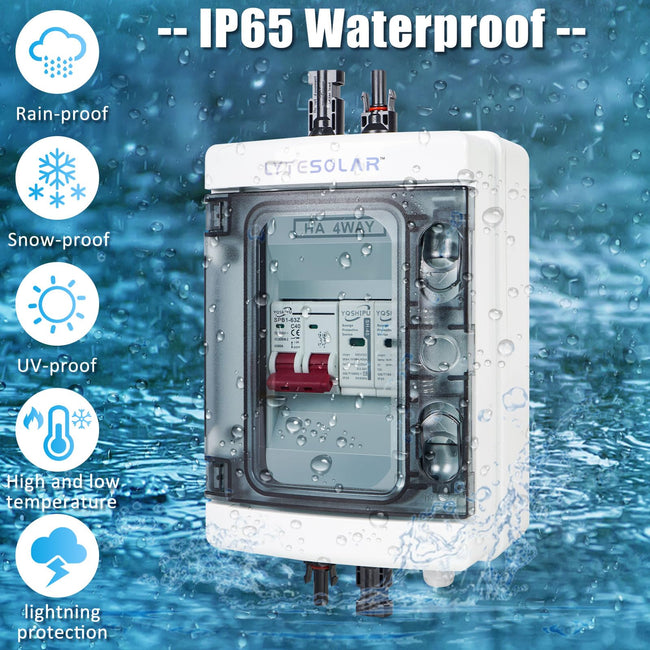 1 String 500V PV Combiner Box 1 in 1 Out, 40A DC Circuit Breaker with Solar Disconnect Function, Surge Protection, IP65 Waterproof, Solar Panel Connectors Main Image