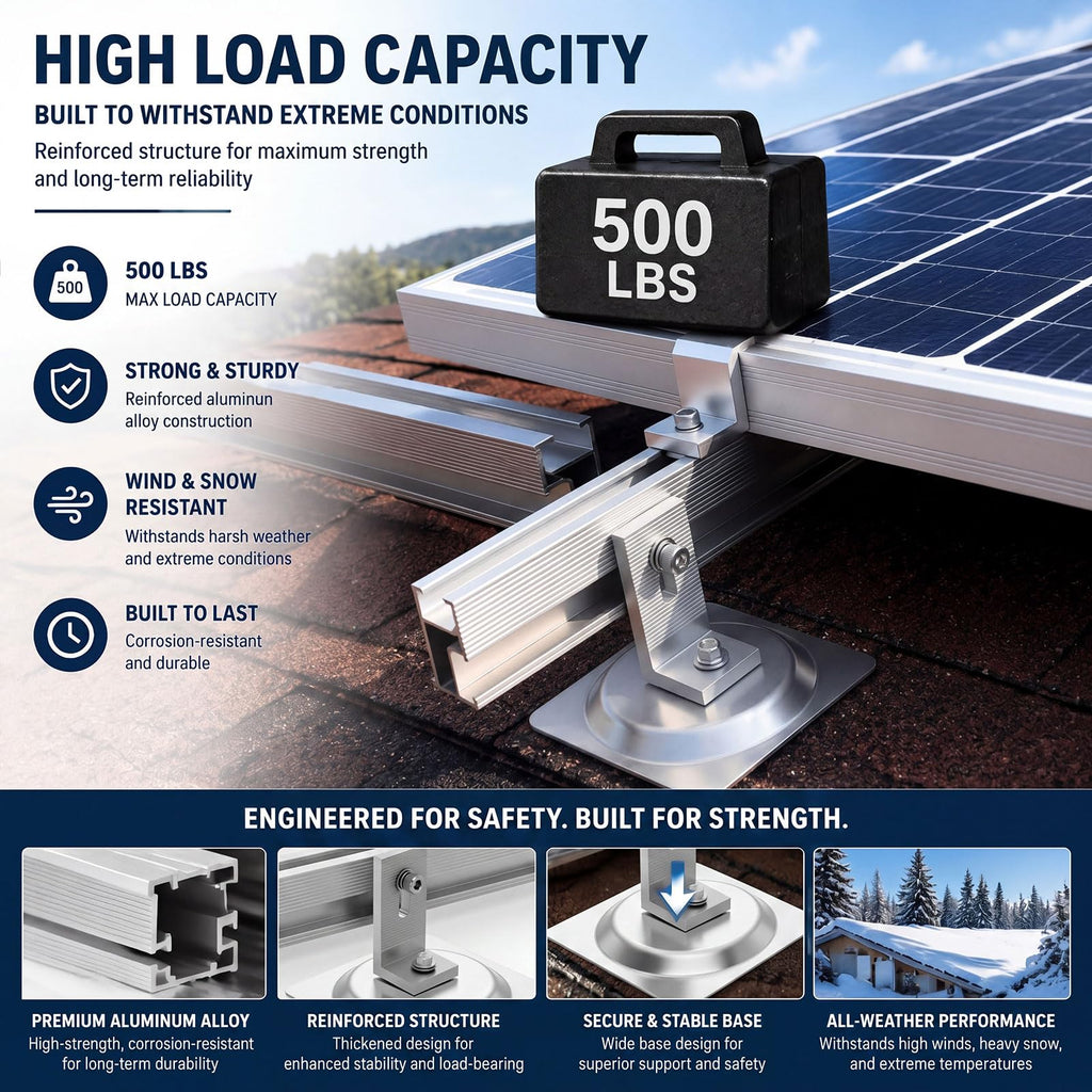 Otoolling 8 Pack L Foot Solar Rack Mount with Integrated Flashing, No Penetration EPDM Waterproof Gasket, 500 lb Load, Aluminum L Bracket for Asphalt Shingle Pitched Roof PV Rail Racking System