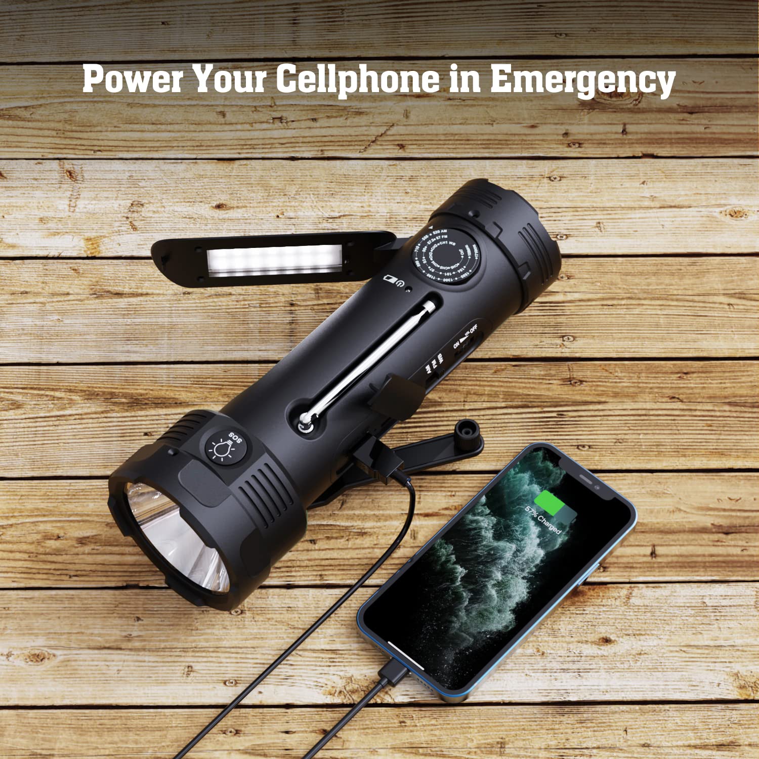 PPLEE Emergency Weather Radio NOAA Certified, Hand Crank Solar Flashlight Radio with Cell Phone Charger, Portable AM FM Battery Powered Radio, Reading Lamp, SOS Alarm for Hurricane Camping Survival