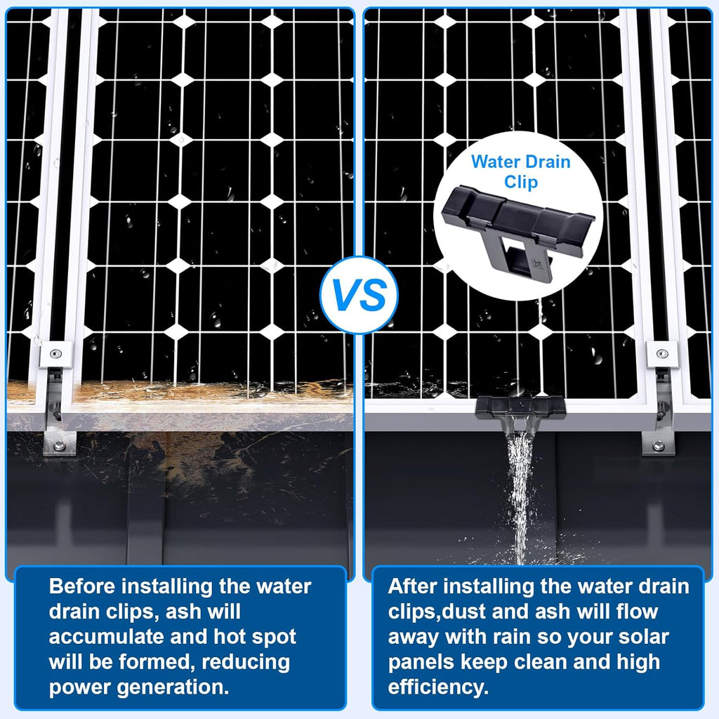 Solar Panel Mounting Bracket Kit, 10Pcs Upgraded Longer Stronger 6 inch Rails Solar Panel Mount for 1-4pcs Thickness 1.4” Solar Panels, w/ Water Drain Clips for Shingle,Slate,Metal and Tin roof