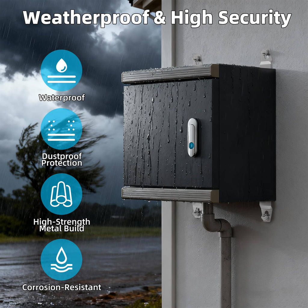 Joinfworld Outdoor Electrical Metal Box 11.8" x 11.8" x 7" Weatherproof Outdoor Junction Enclosure Steel Box with Lock Din Rail Cable Gland
