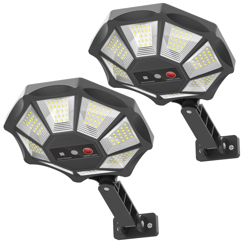 OKPRO Solar Lights Outdoor, 168LED 6500K Flood Light Dusk to Dawn, 8 Sides Solar Outdoor Lights with Motion Sensor, IP66 Waterproof Solar Street Lights Outdoor for Yard, Pools(4 Pack)