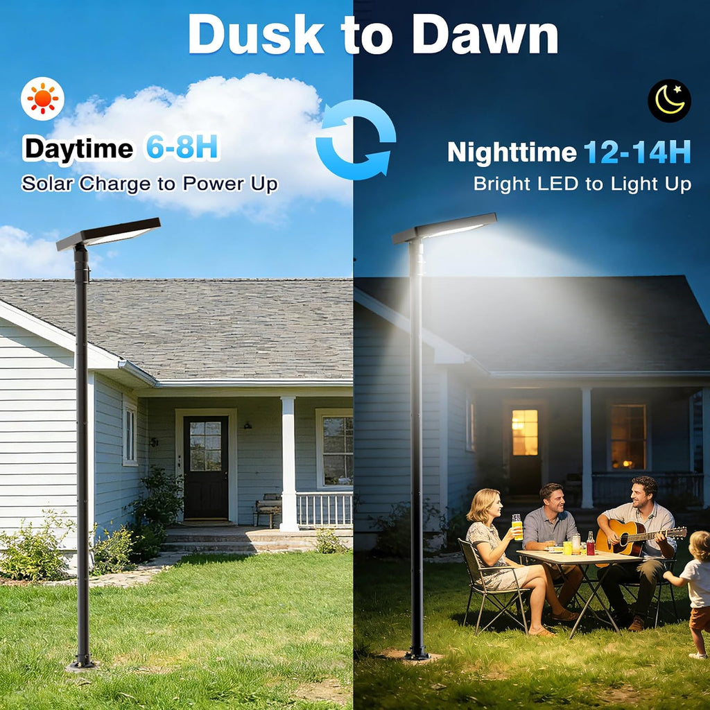 100" Solar Lamp Post Lights with Pole & Remote, Outdoor IP65 Waterproof 420 LEDs Solar Street Lights, Black Metal Flood Solar Motion Pathway Lights for Yard, Garden, Patio, Lawn, Garage